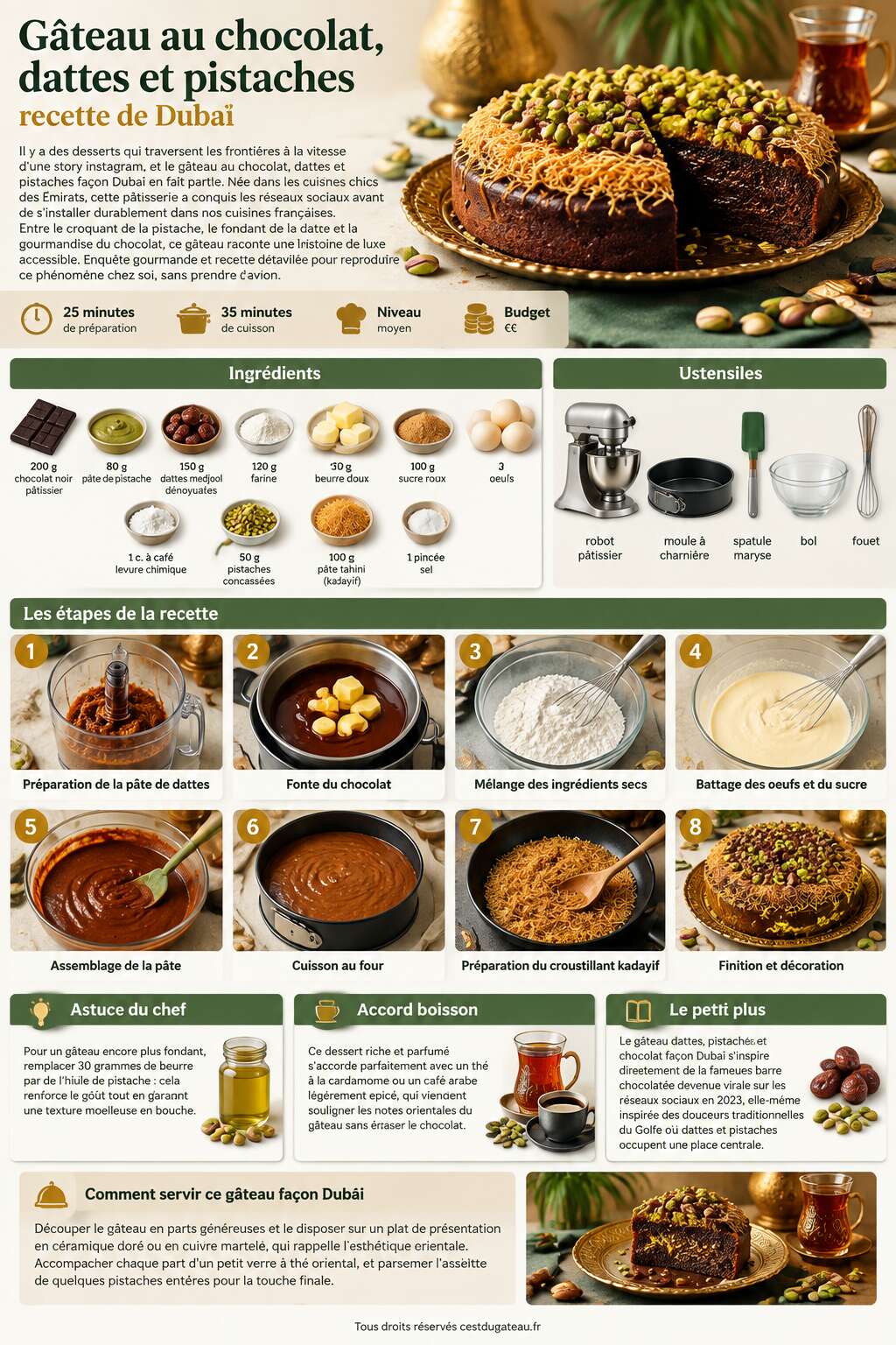 Fiche recette Gâteau au chocolat, dattes et pistaches : recette de Dubaï Fiche recette Gâteau au chocolat, dattes et pistaches : recette de Dubaï