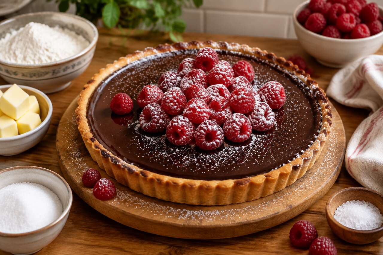 Recette de tarte au chocolat et aux framboises
