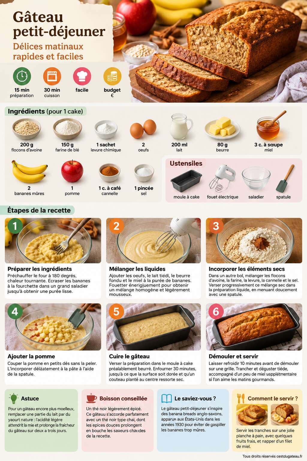 Fiche recette Recette gâteau petit déjeuner : délices matinaux rapides et faciles Fiche recette Recette gâteau petit déjeuner : délices matinaux rapides et faciles