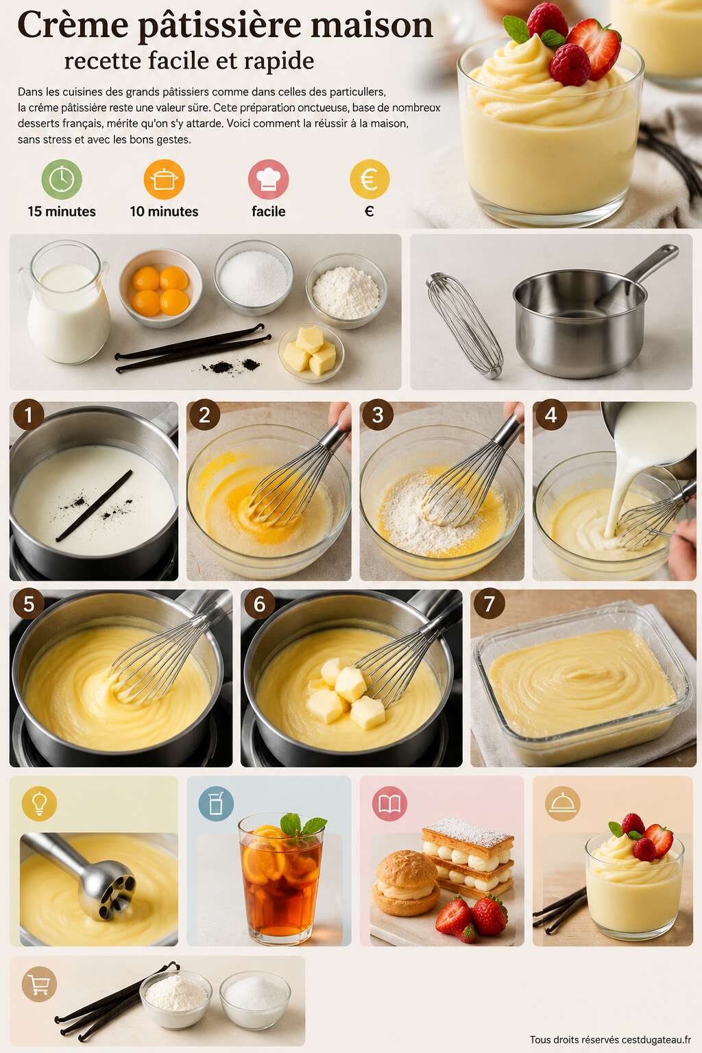 Fiche recette Crème pâtissière maison : recette facile et rapide Fiche recette Crème pâtissière maison : recette facile et rapide