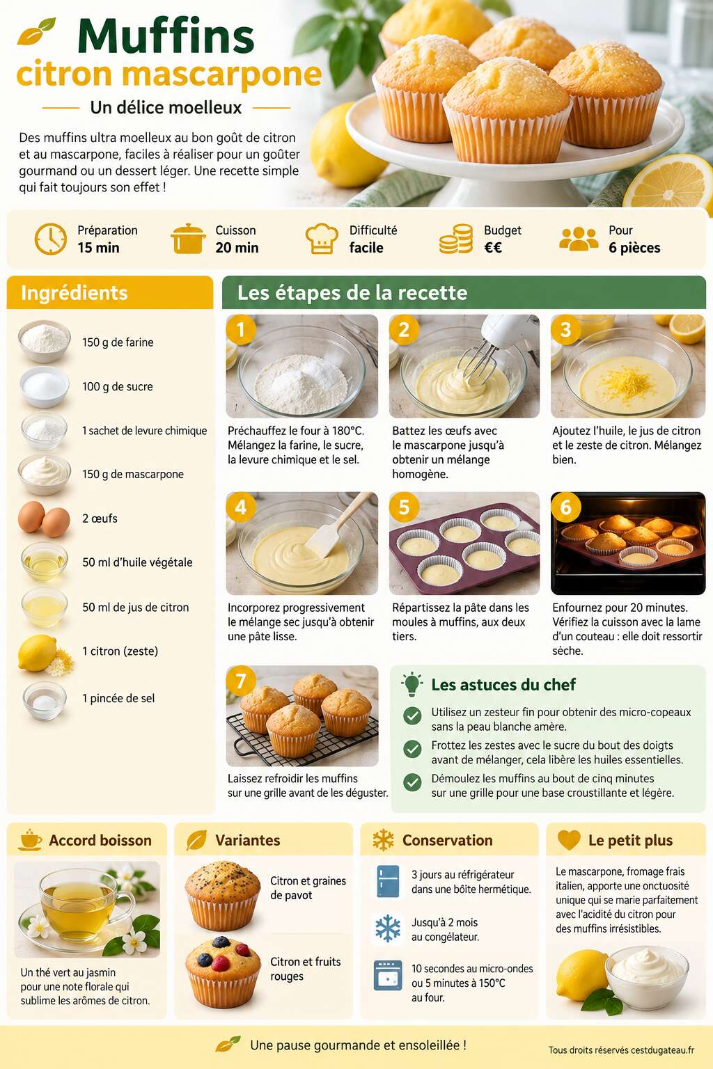 Fiche recette Recette de muffins citron mascarpone : un délice moelleux Fiche recette Recette de muffins citron mascarpone : un délice moelleux