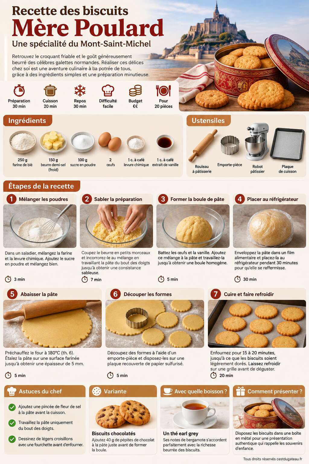 Fiche recette Recette des biscuits Mère Poulard : une spécialité du Mont-Saint-Michel Fiche recette Recette des biscuits Mère Poulard : une spécialité du Mont-Saint-Michel