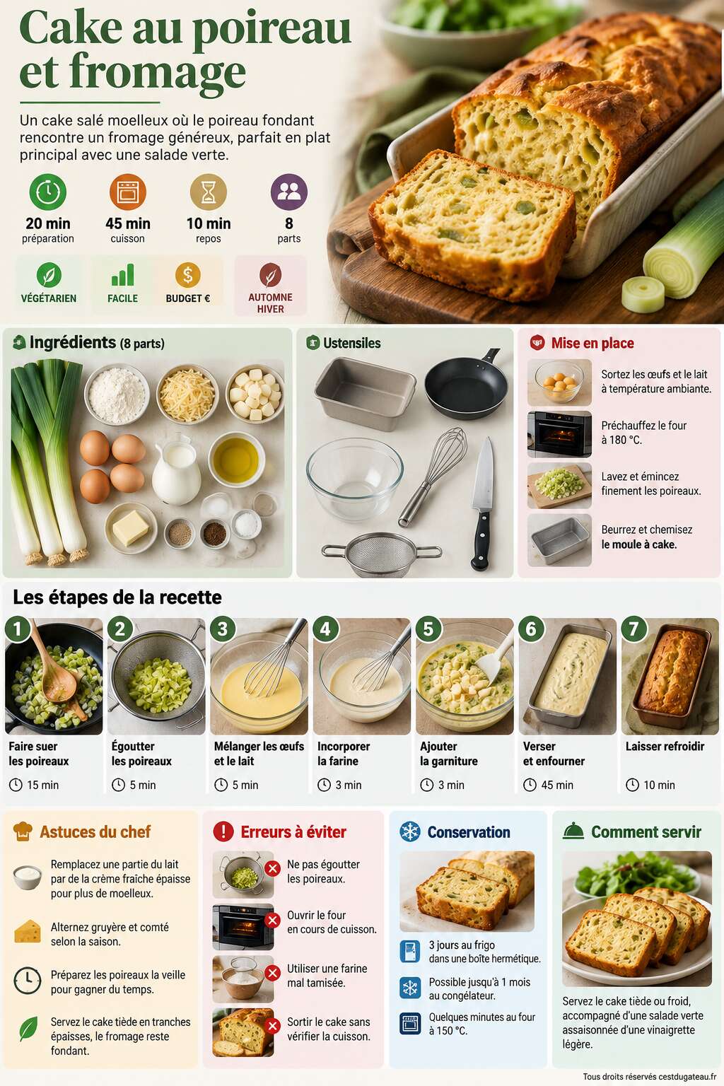 Fiche recette Recette de cake au poireau et fromage