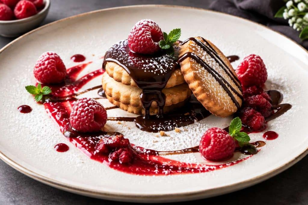 Recette de sablé aux framboises et chocolat à l'assiette