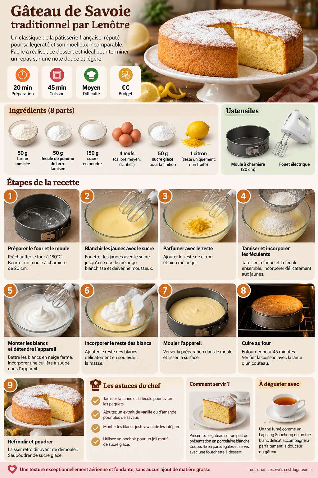 Fiche recette G&acirc;teau de Savoie traditionnel par Len&ocirc;tre