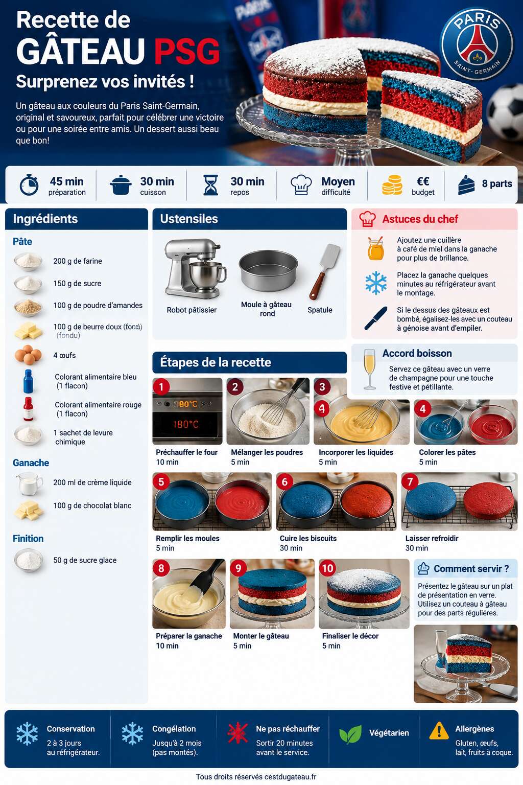 Fiche recette Recette de g&acirc;teau PSG : surprenez vos invit&eacute;s !