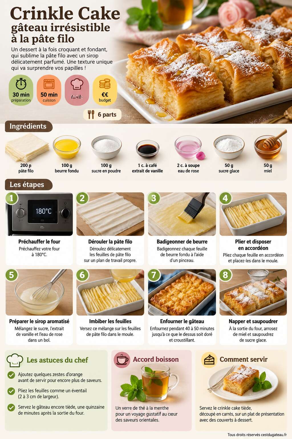 Fiche recette Recette Crinkle Cake : gâteau irrésistible à la pâte filo Fiche recette Recette Crinkle Cake : gâteau irrésistible à la pâte filo