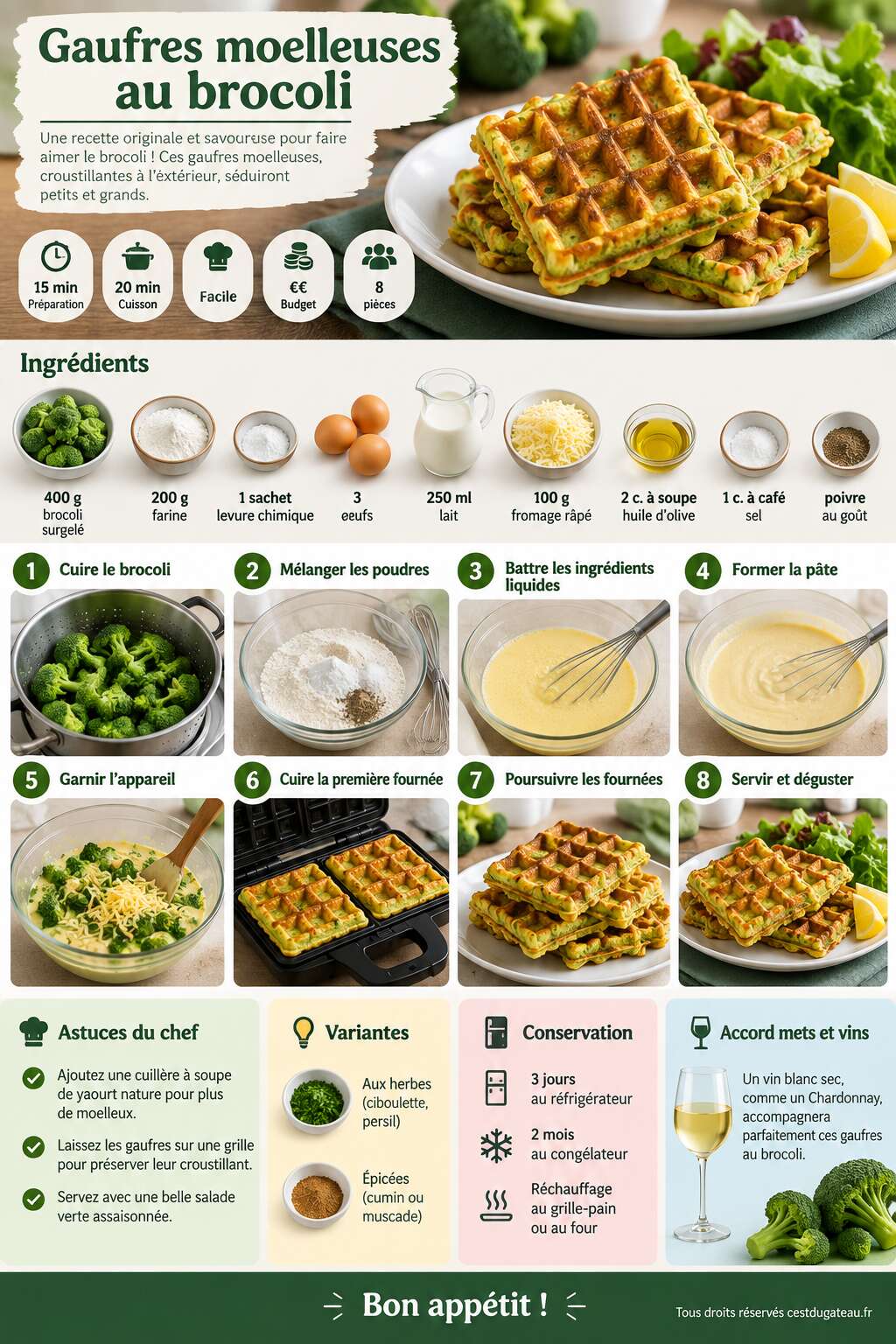 Fiche recette Recette facile de gaufres moelleuses au brocoli