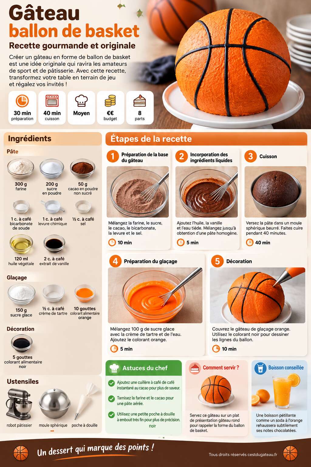 Fiche recette Gâteau ballon de basket : recette gourmande et originale Fiche recette Gâteau ballon de basket : recette gourmande et originale