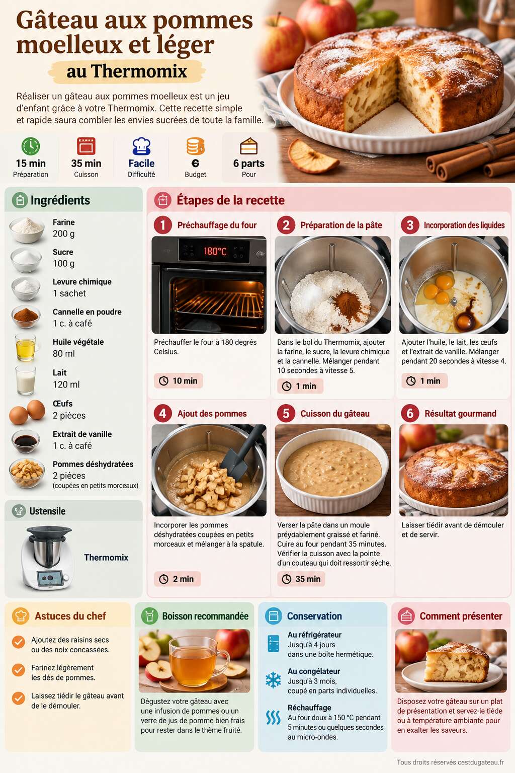 Fiche recette G&acirc;teau aux pommes moelleux et l&eacute;ger au Thermomix