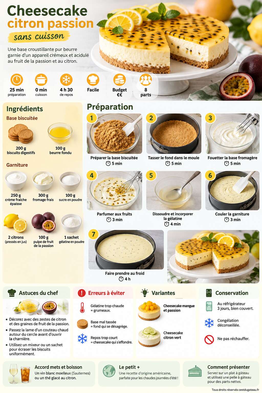 Fiche recette Recette : cheesecake citron passion sans cuisson Fiche recette Recette : cheesecake citron passion sans cuisson
