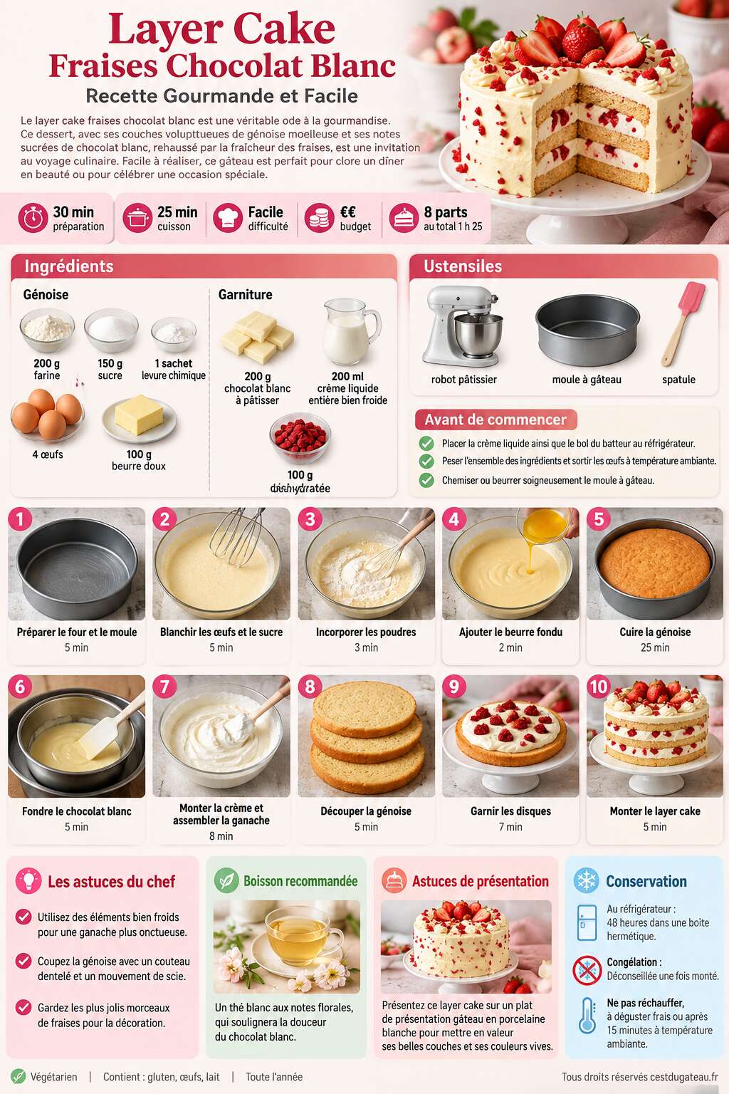 Fiche recette Layer Cake Fraises Chocolat Blanc : recette Gourmande et Facile Fiche recette Layer Cake Fraises Chocolat Blanc : recette Gourmande et Facile