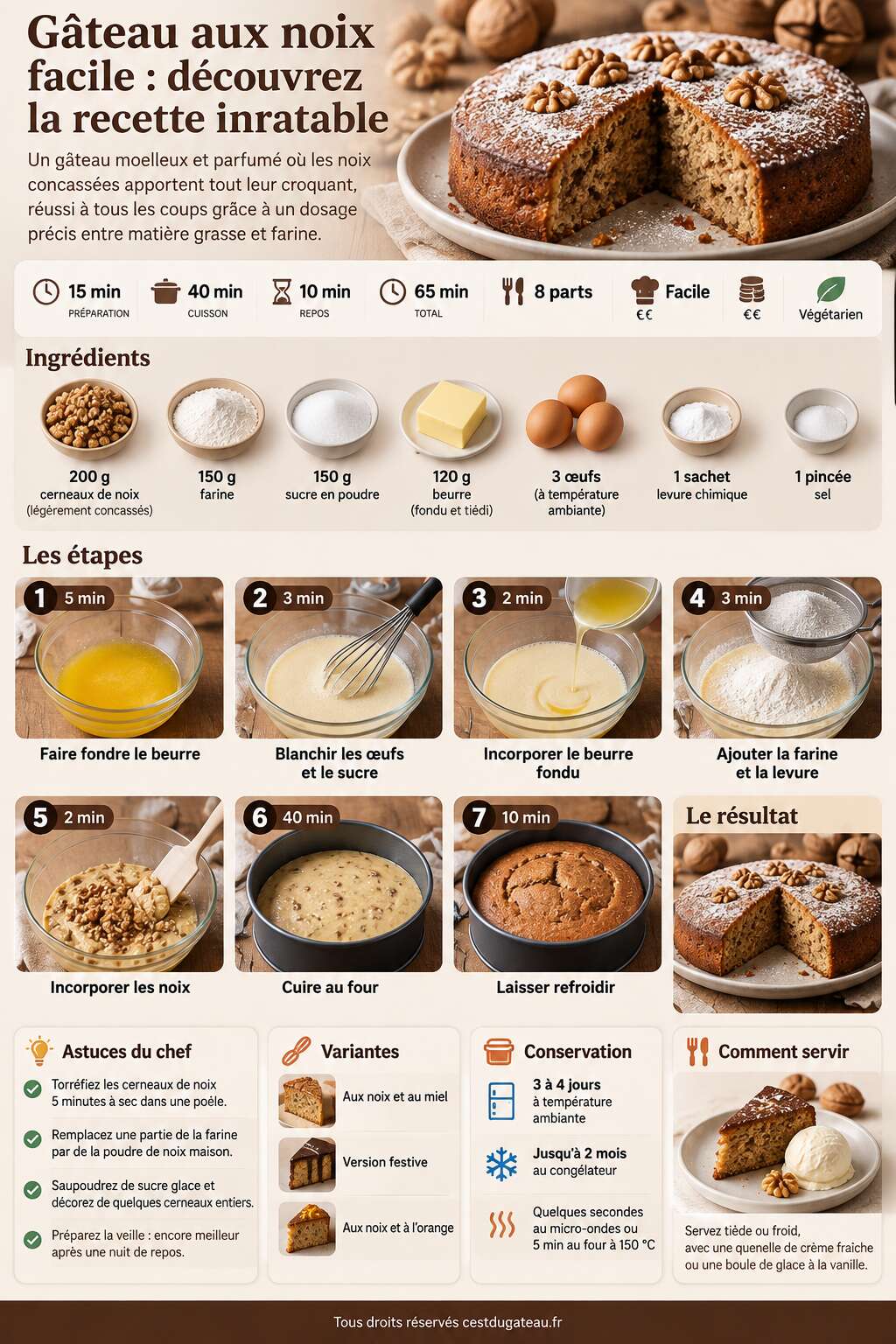 Fiche recette Gâteau aux noix facile : découvrez la recette inratable Fiche recette Gâteau aux noix facile : découvrez la recette inratable