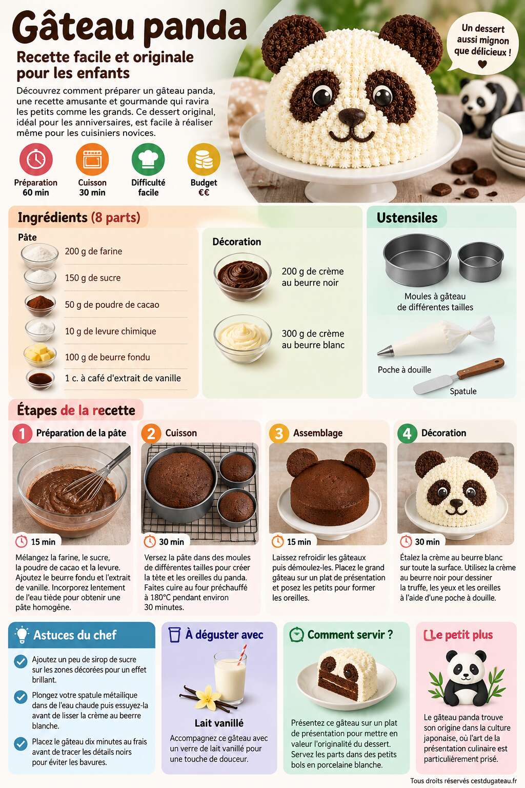 Fiche recette Gâteau panda : recette facile et originale pour les enfants Fiche recette Gâteau panda : recette facile et originale pour les enfants