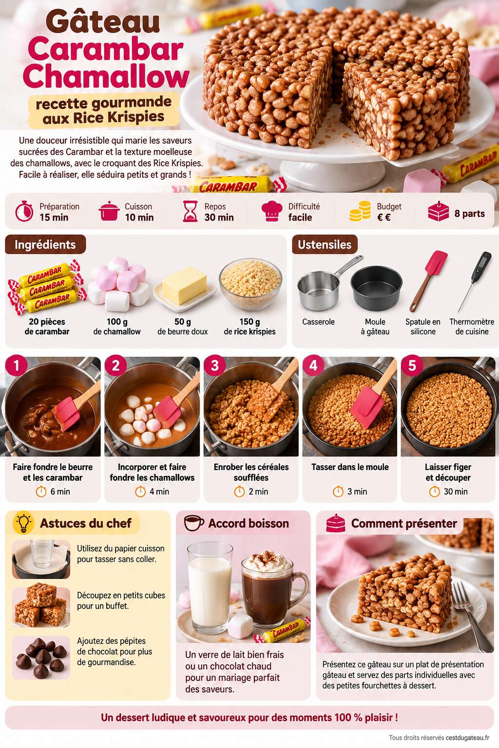 Fiche recette G&acirc;teau Carambar Chamallow : recette gourmande aux Rice Krispies
