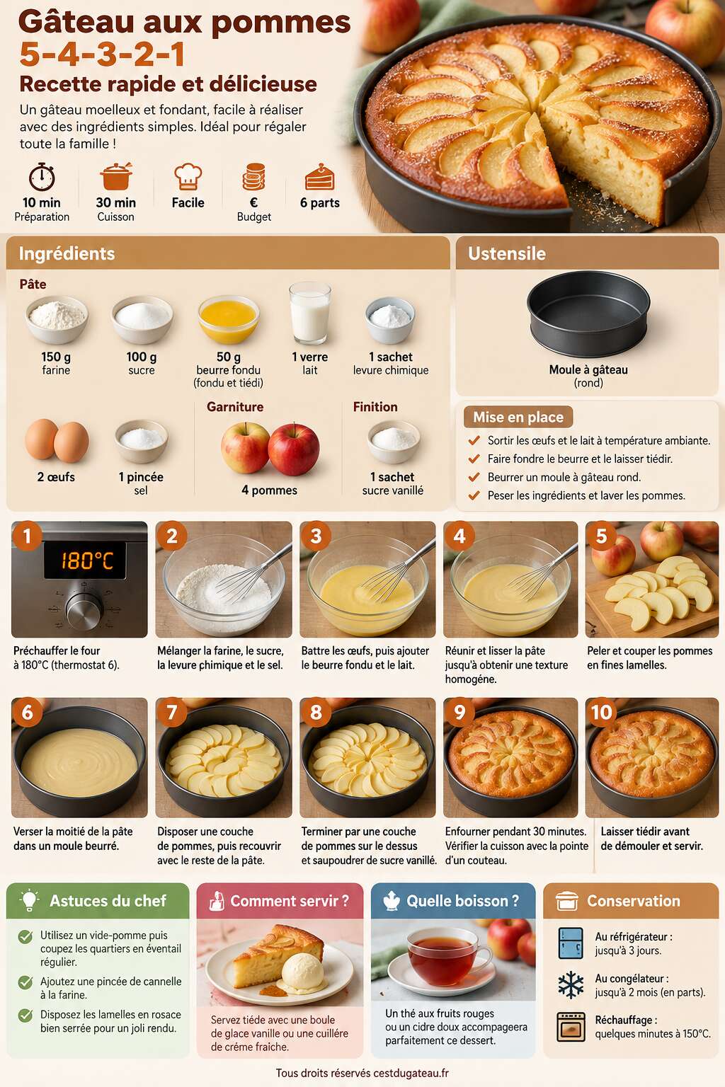 Fiche recette G&acirc;teau aux pommes facile 5-4-3-2-1 : recette rapide et d&eacute;licieuse