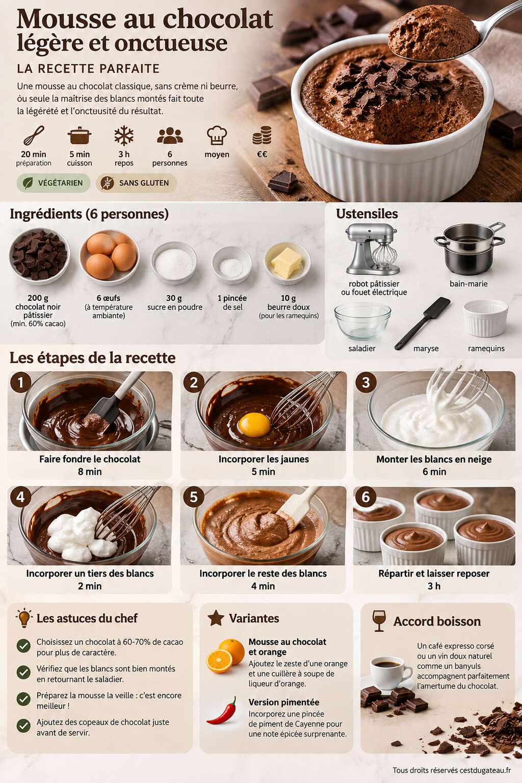 Fiche recette Mousse au chocolat légère et onctueuse : la recette parfaite Fiche recette Mousse au chocolat légère et onctueuse : la recette parfaite