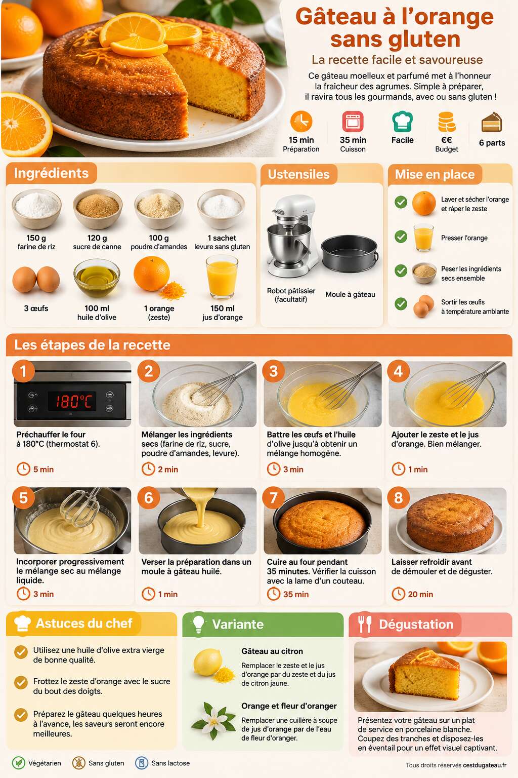 Fiche recette Gâteau à l'orange sans gluten : la recette facile et savoureuse Fiche recette Gâteau à l'orange sans gluten : la recette facile et savoureuse