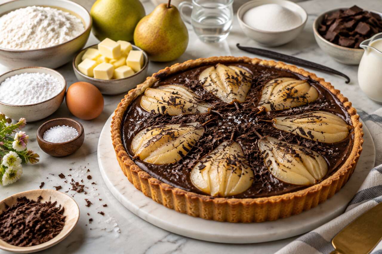 Tarte au chocolat et poire : recette gourmande