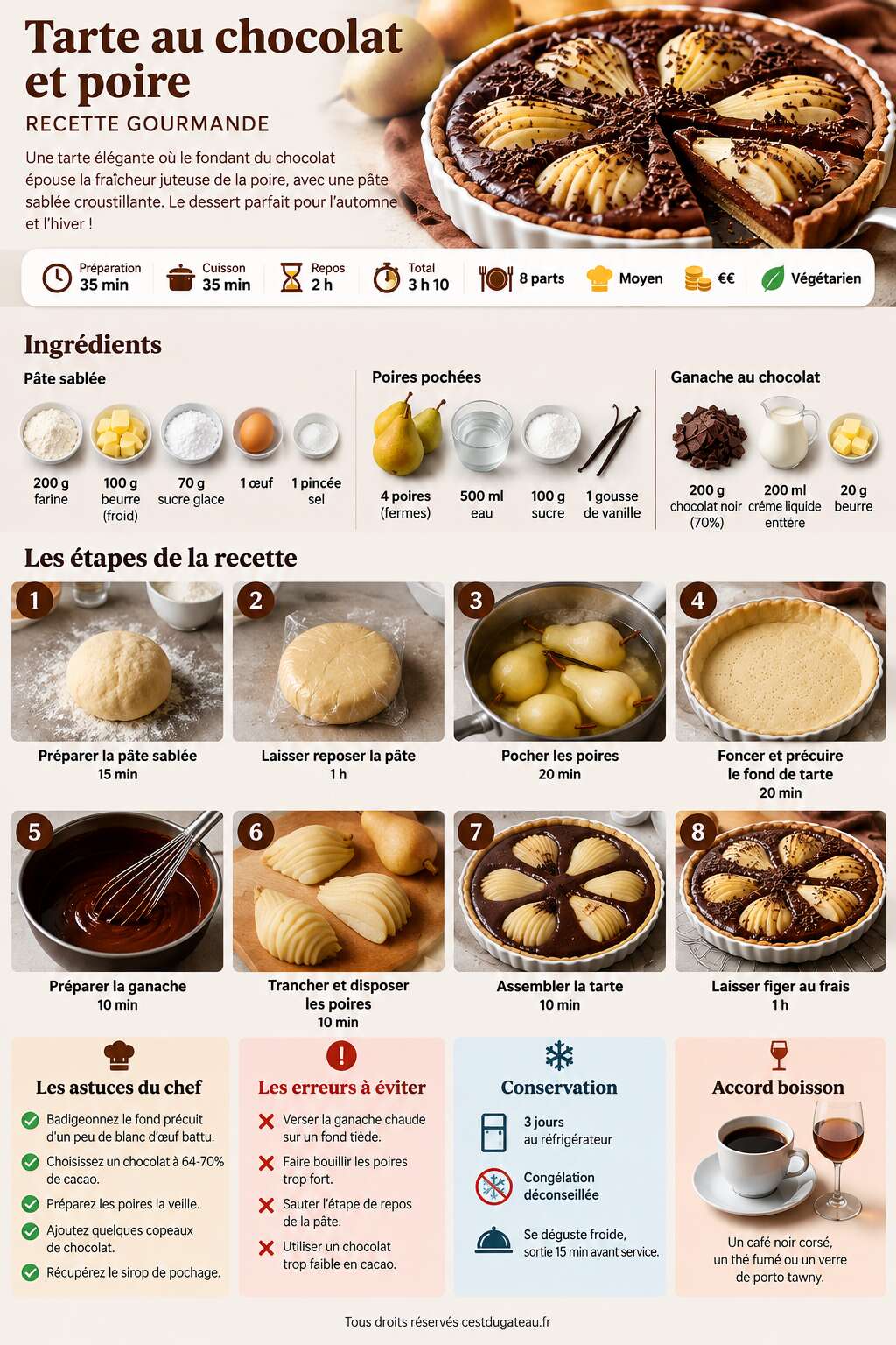 Fiche recette Tarte au chocolat et poire : recette gourmande Fiche recette Tarte au chocolat et poire : recette gourmande