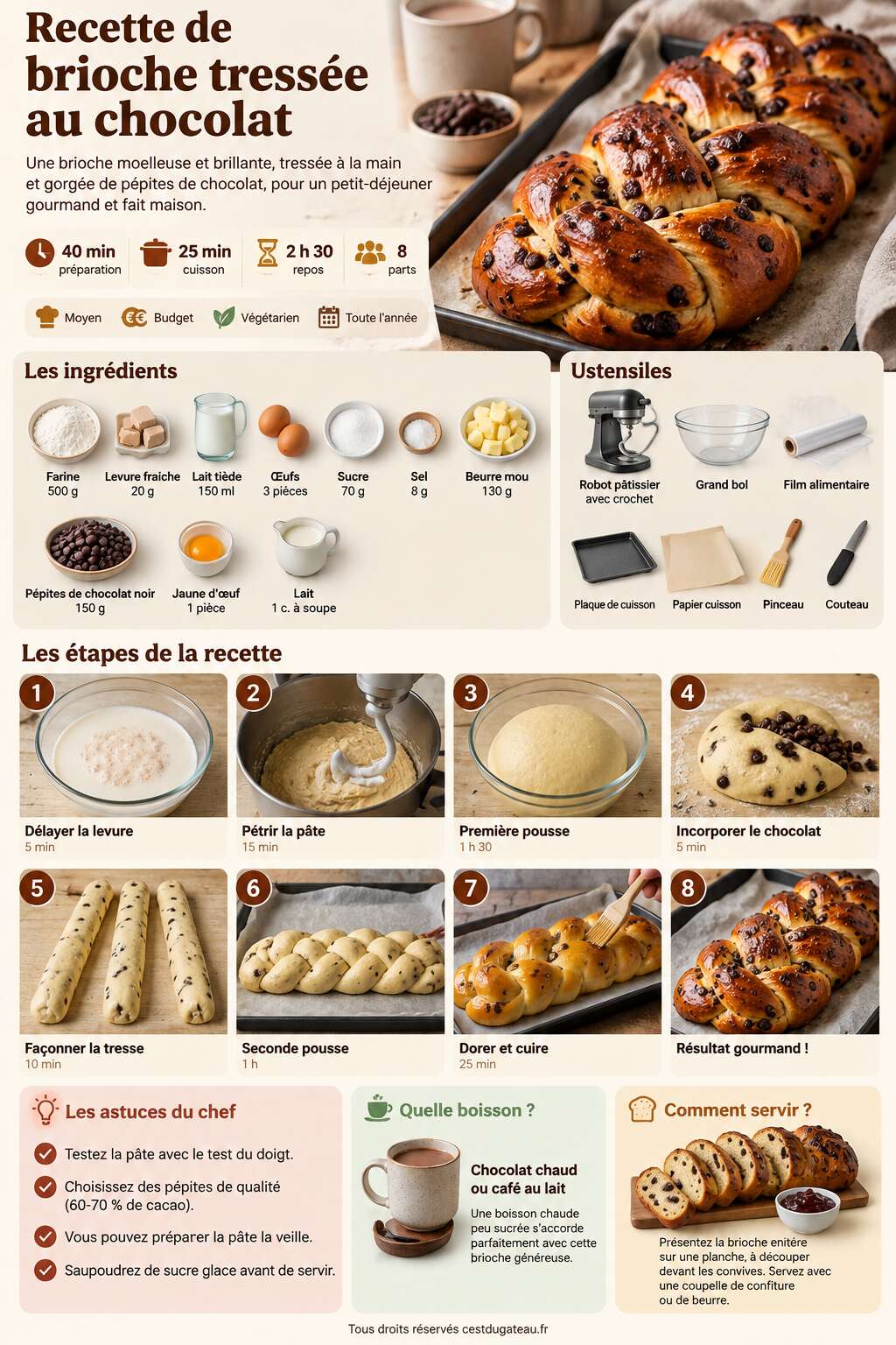 Fiche recette Recette de brioche tressée au chocolat Fiche recette Recette de brioche tressée au chocolat