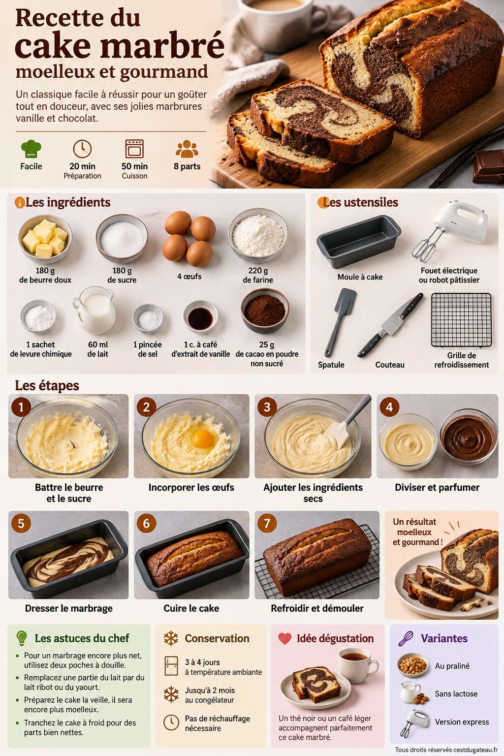 Fiche recette Recette du cake marbré moelleux et gourmand Fiche recette Recette du cake marbré moelleux et gourmand