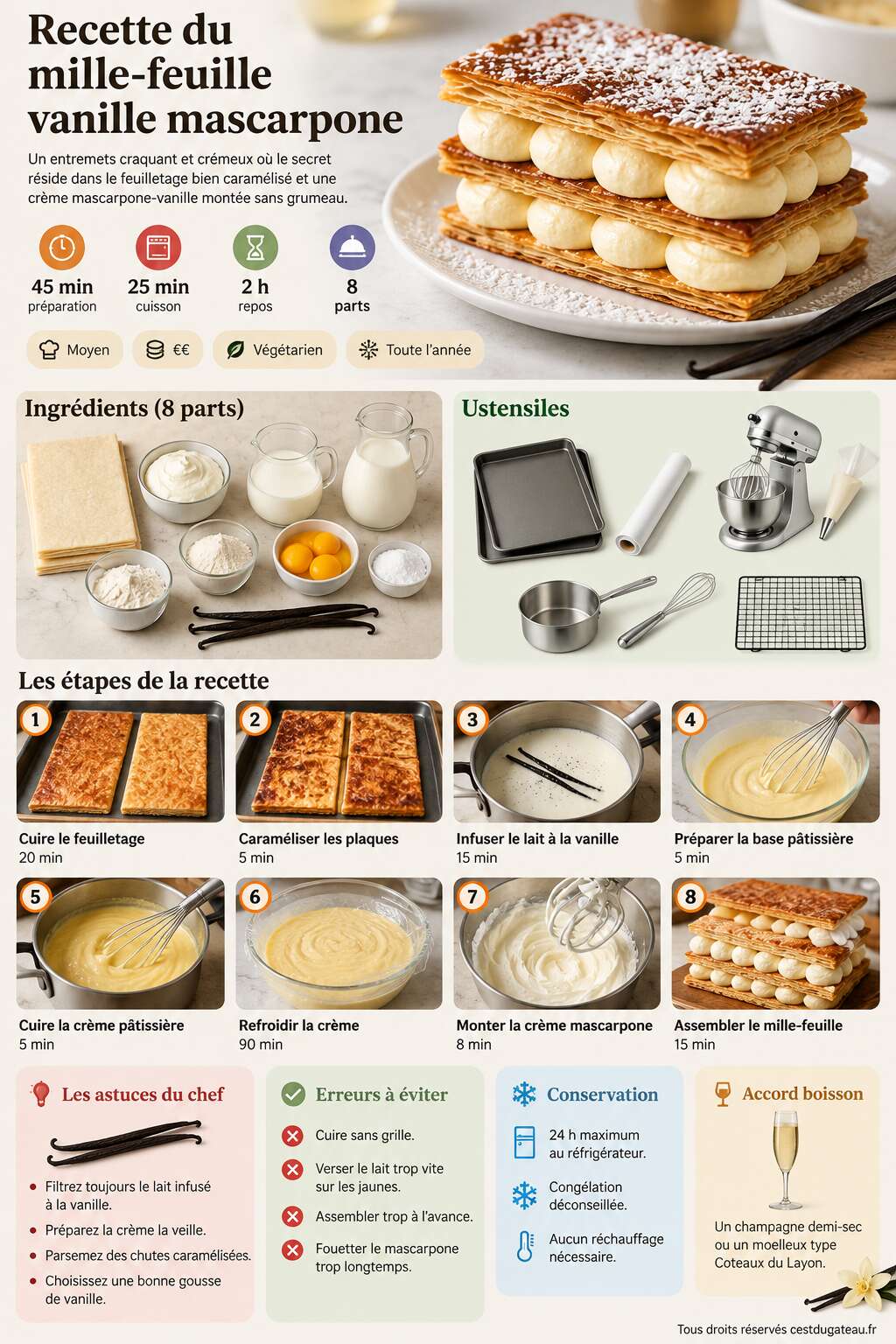 Fiche recette Recette du mille-feuille vanille mascarpone