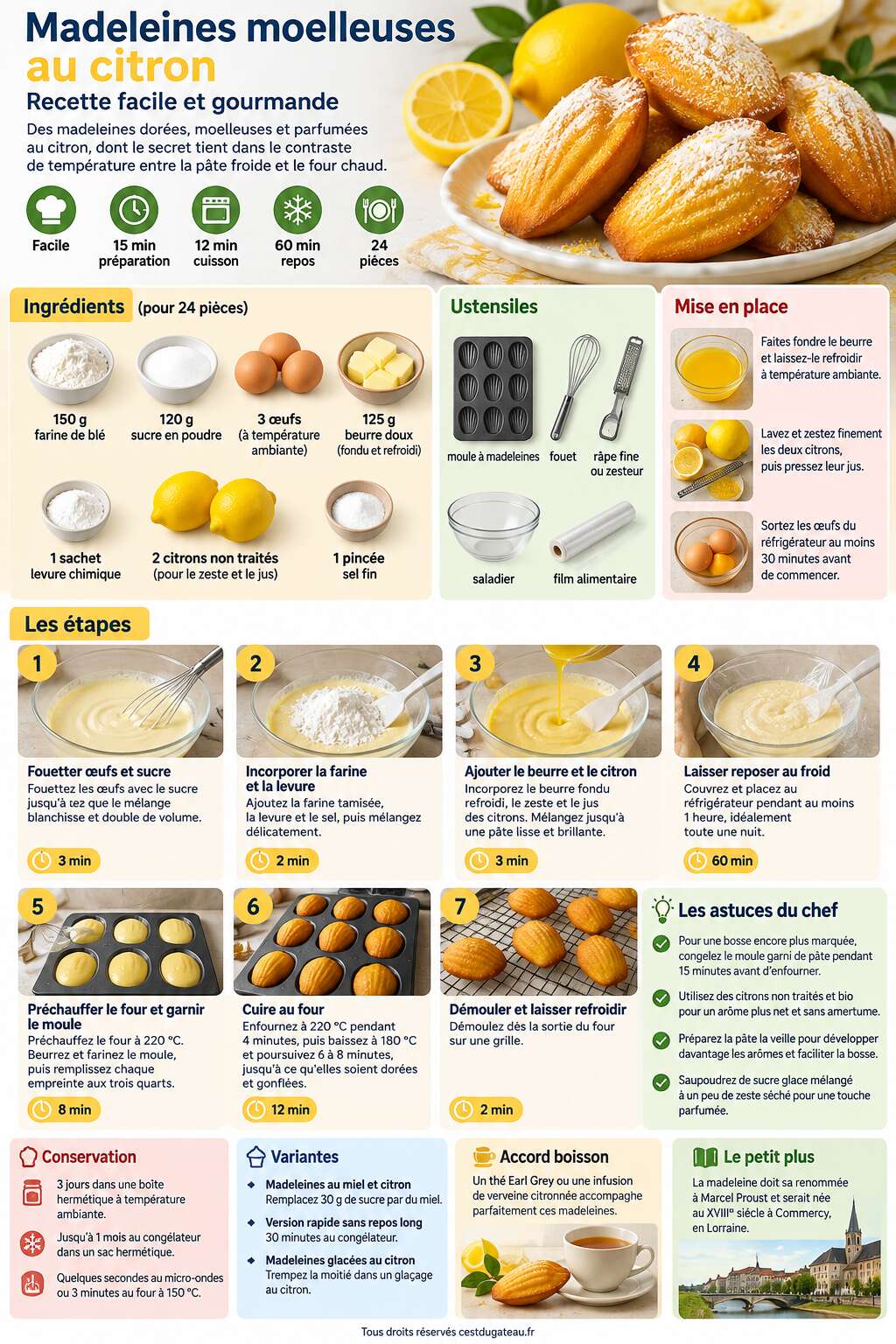 Fiche recette Madeleines moelleuses au citron : recette facile et gourmande