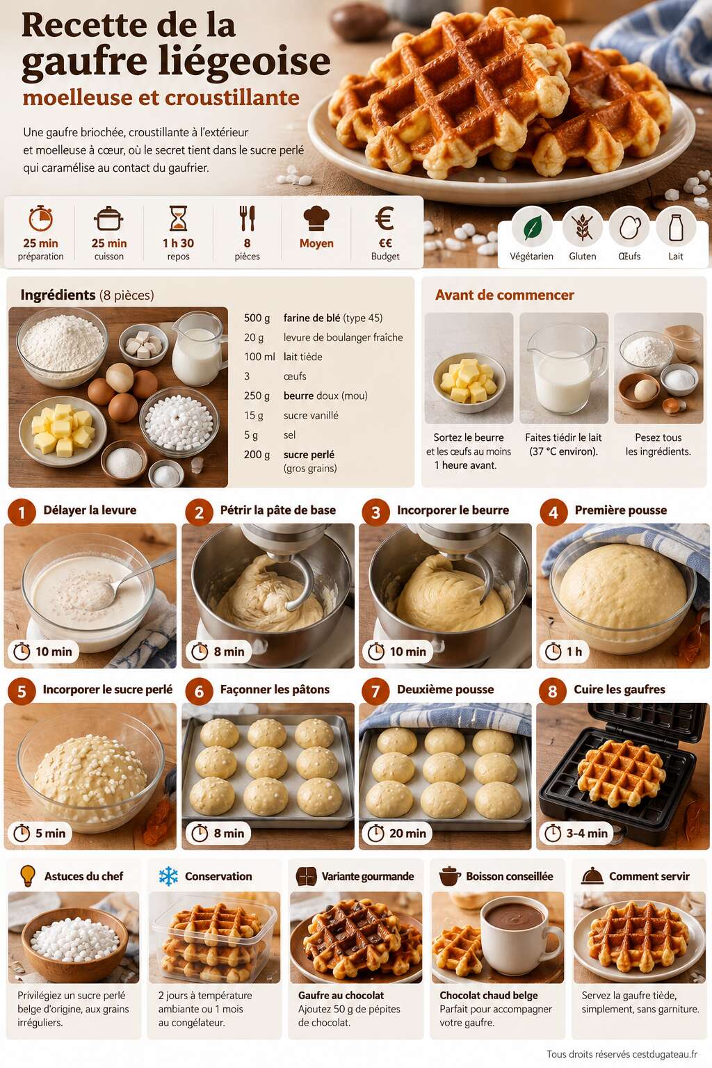 Fiche recette Recette de la gaufre li&eacute;geoise moelleuse et croustillante