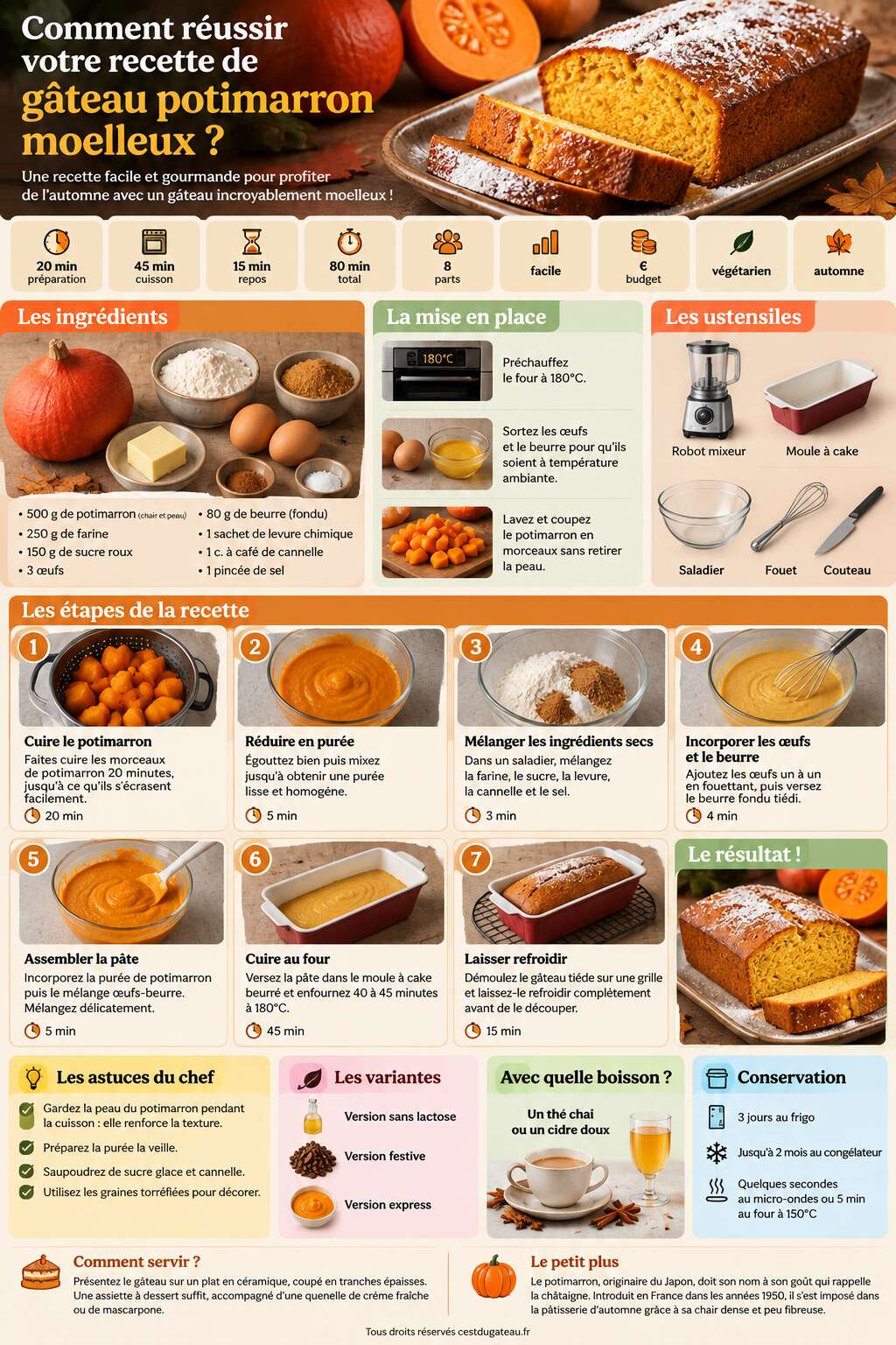 Fiche recette Comment réussir votre recette de gâteau potimarron moelleux ? Fiche recette Comment réussir votre recette de gâteau potimarron moelleux ?