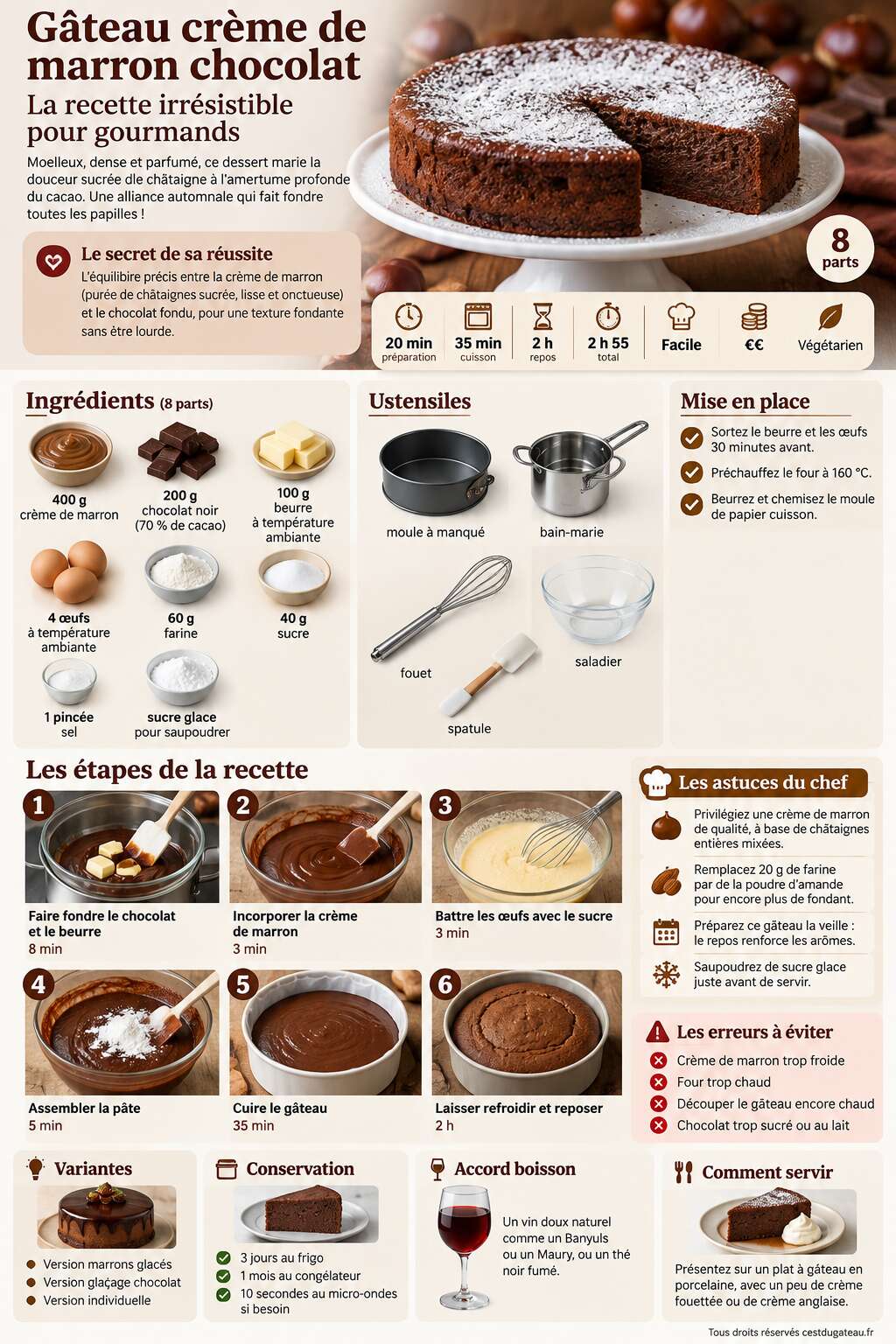 Fiche recette Gâteau crème de marron chocolat : la recette irrésistible pour gourmands Fiche recette Gâteau crème de marron chocolat : la recette irrésistible pour gourmands