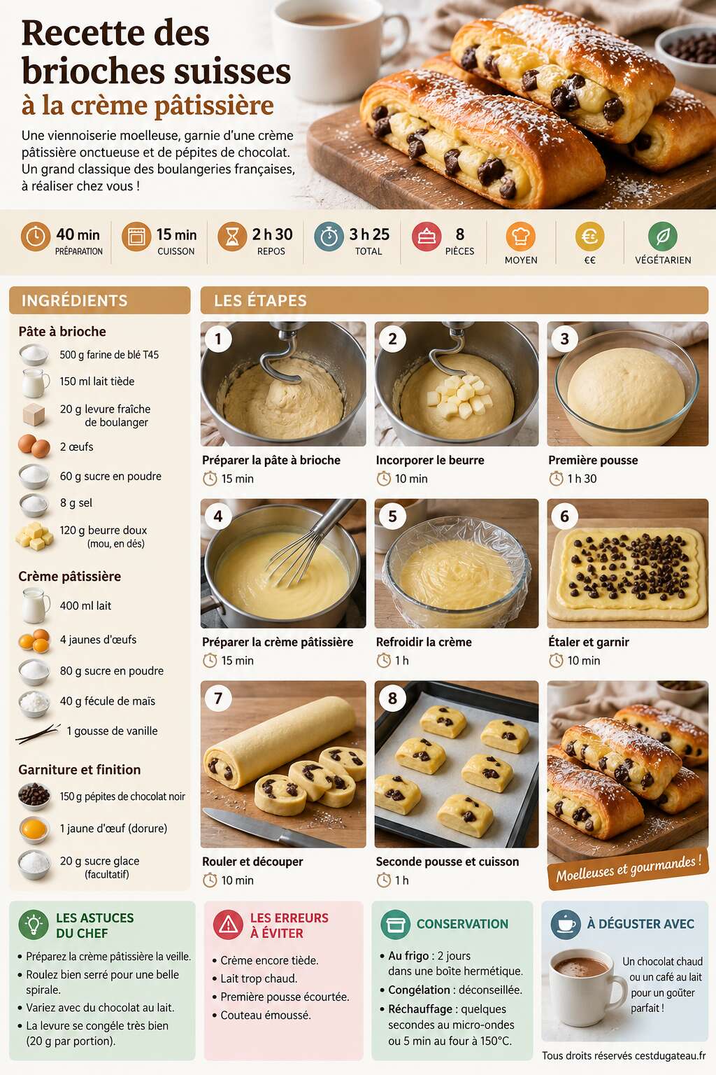 Fiche recette Recette des brioches suisses &agrave; la cr&egrave;me p&acirc;tissi&egrave;re