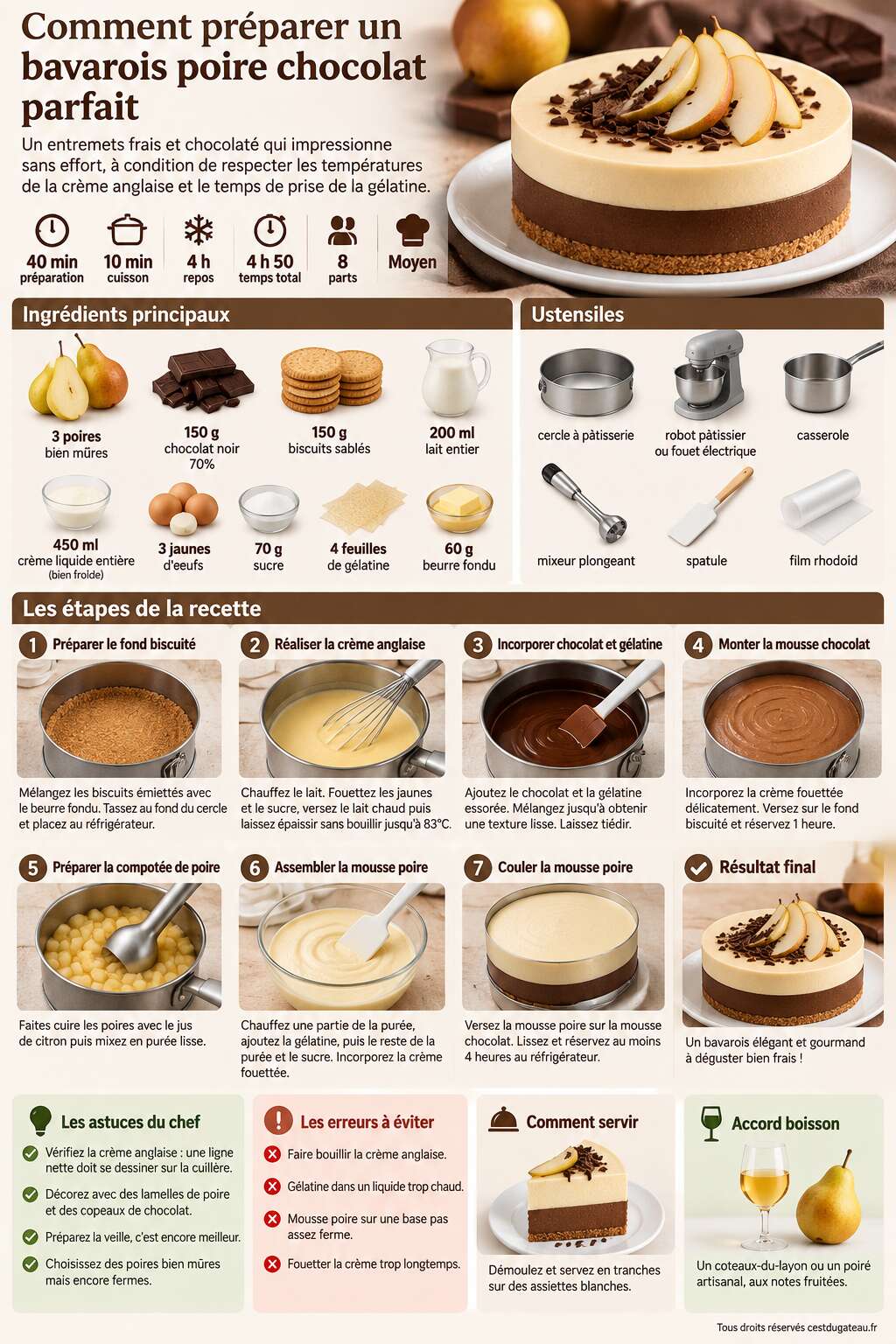Fiche recette Comment préparer un bavarois poire chocolat parfait Fiche recette Comment préparer un bavarois poire chocolat parfait