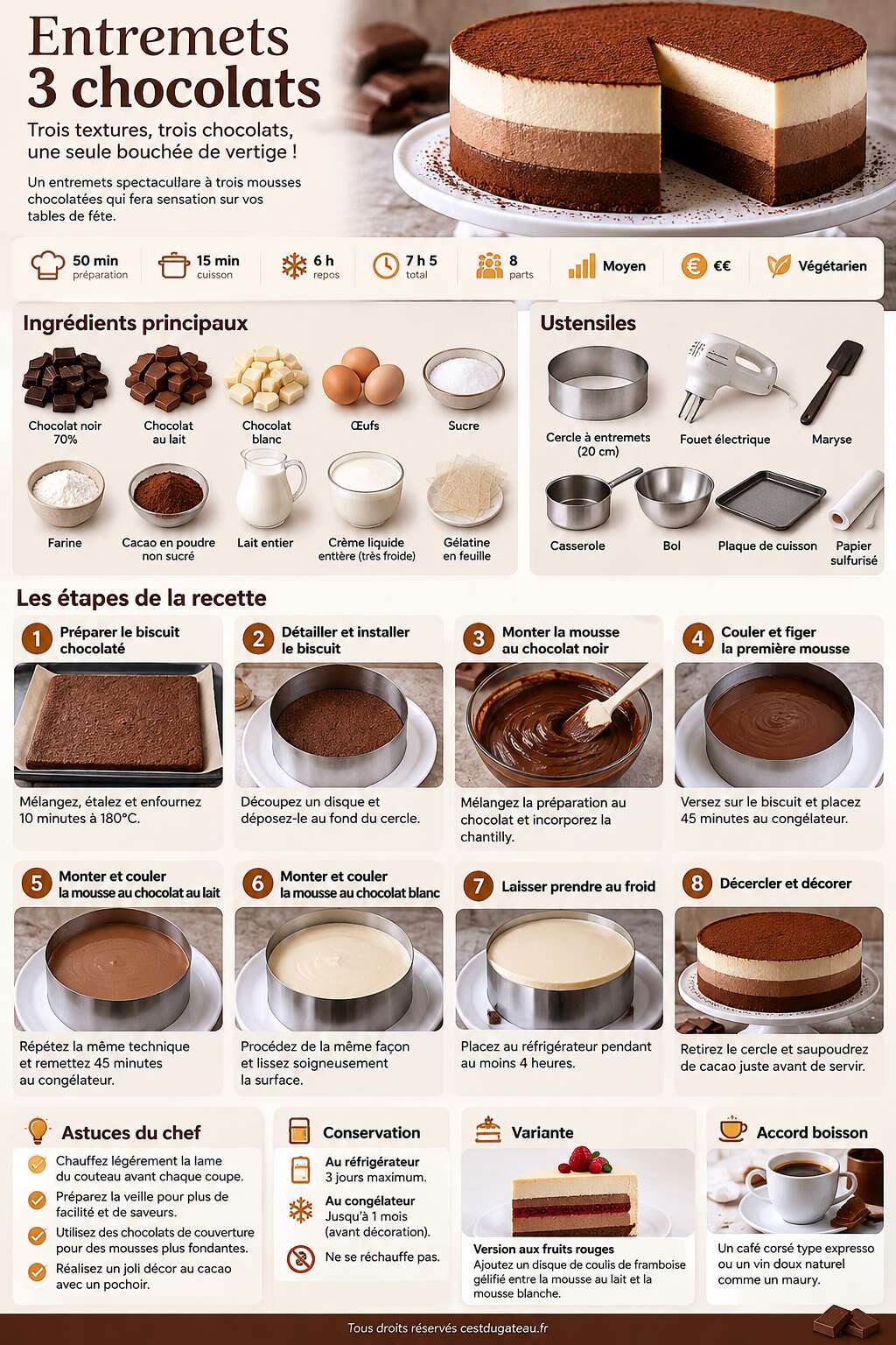 Fiche recette Recette d'entremets 3 chocolats