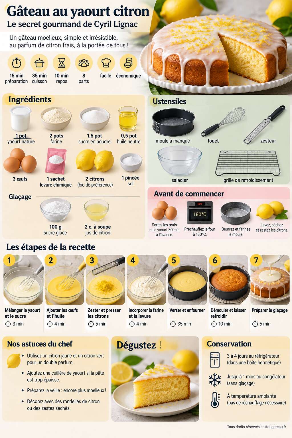 Fiche recette Recette g&acirc;teau yaourt citron : le secret gourmand de Cyril Lignac