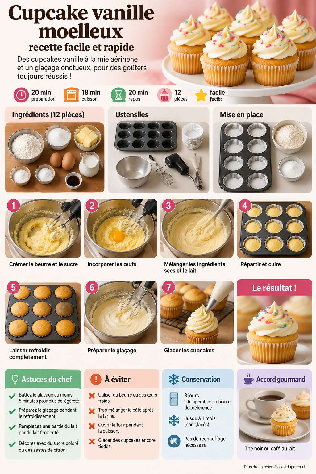Fiche recette Cupcake vanille moelleux : recette facile et rapide