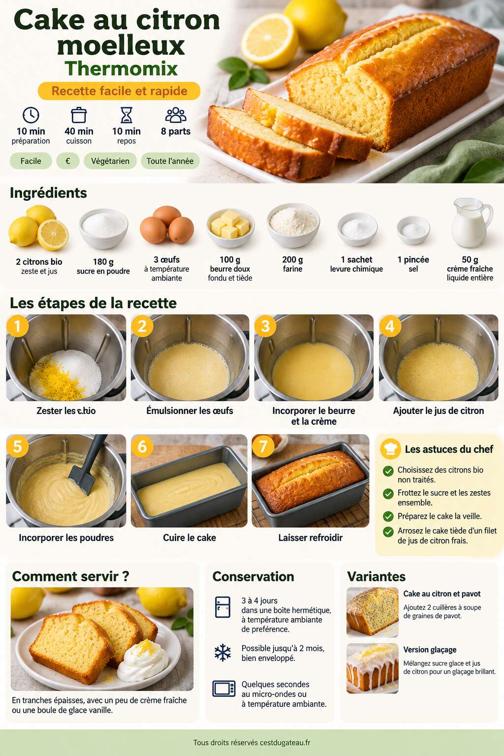 Fiche recette Cake au citron moelleux Thermomix : recette facile et rapide