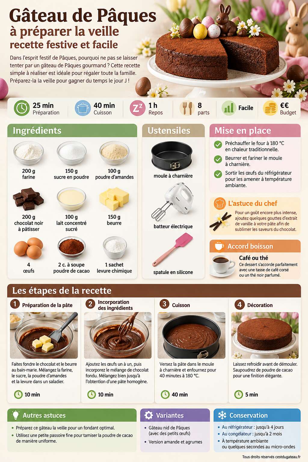 Fiche recette Gâteau de Pâques à préparer la veille : recette festive et facile Fiche recette Gâteau de Pâques à préparer la veille : recette festive et facile