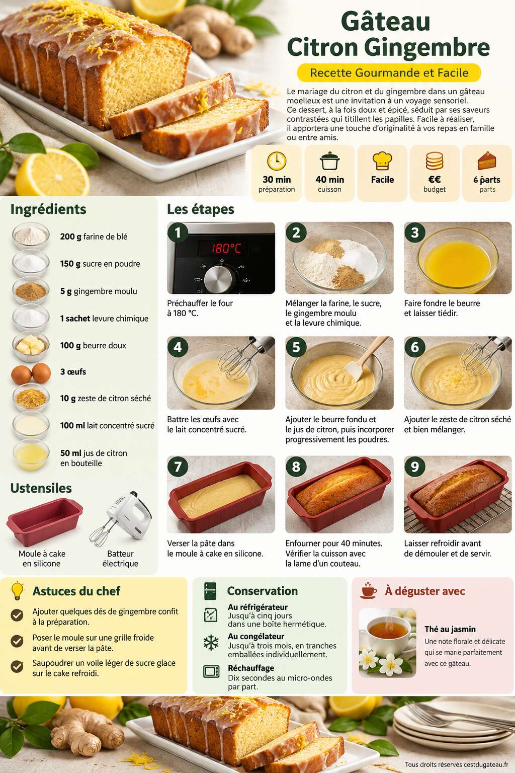 Fiche recette G&acirc;teau Citron Gingembre : recette Gourmande et Facile