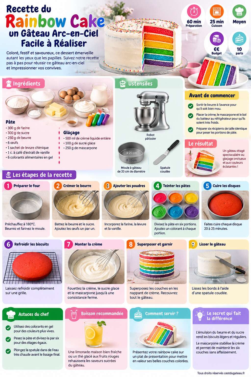 Fiche recette Recette du Rainbow Cake : un Gâteau Arc-en-Ciel Facile à Réaliser Fiche recette Recette du Rainbow Cake : un Gâteau Arc-en-Ciel Facile à Réaliser