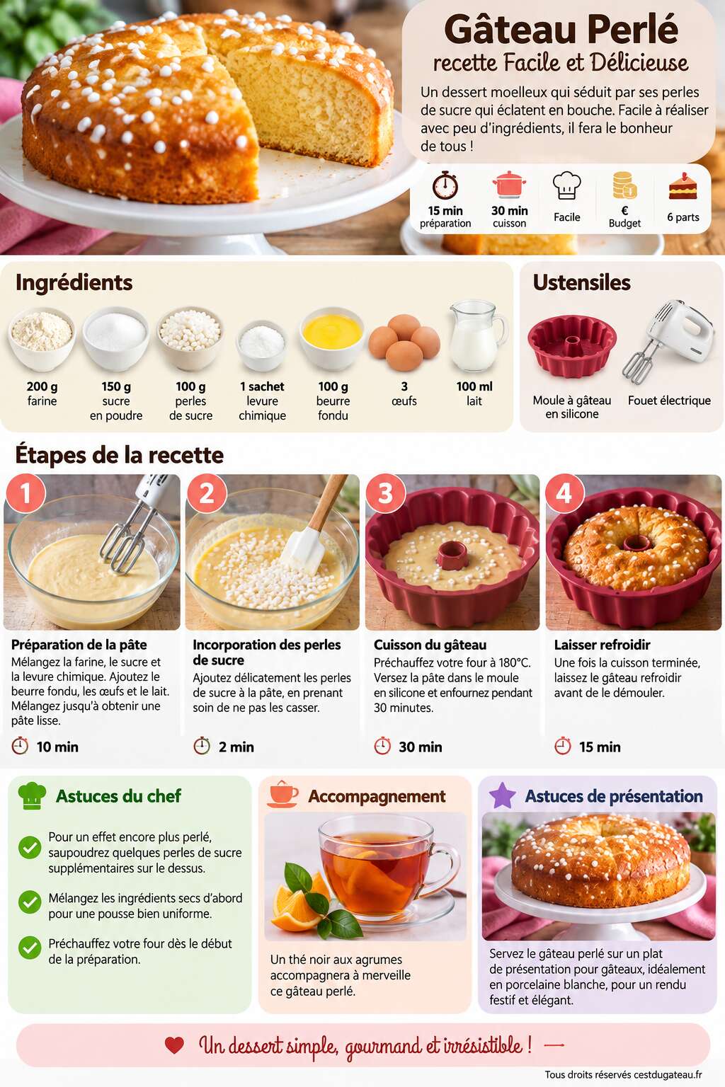 Fiche recette G&acirc;teau Perl&eacute; : recette Facile et D&eacute;licieuse