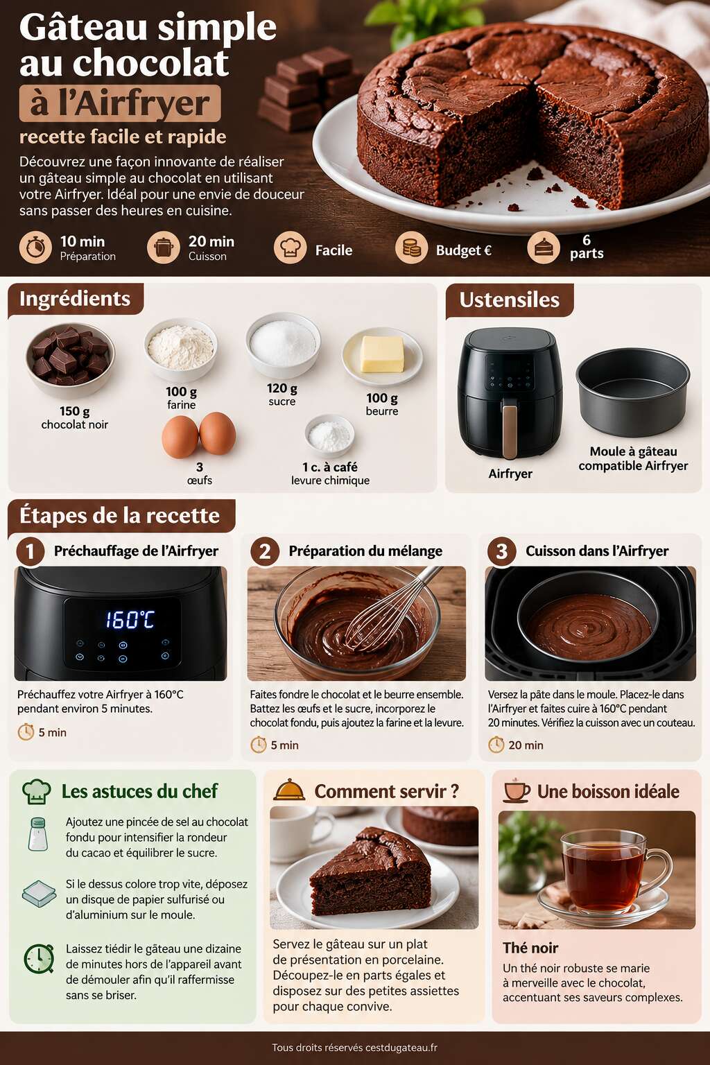Fiche recette G&acirc;teau simple au chocolat &agrave; l'Airfryer : recette facile et rapide