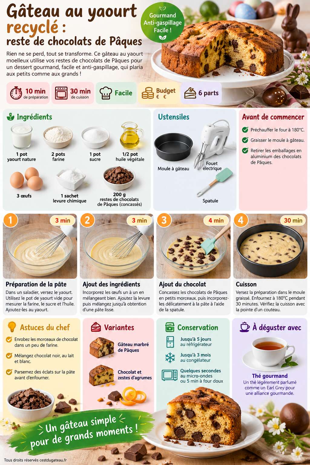 Fiche recette G&acirc;teau au yaourt recycl&eacute; : reste de chocolats de P&acirc;ques