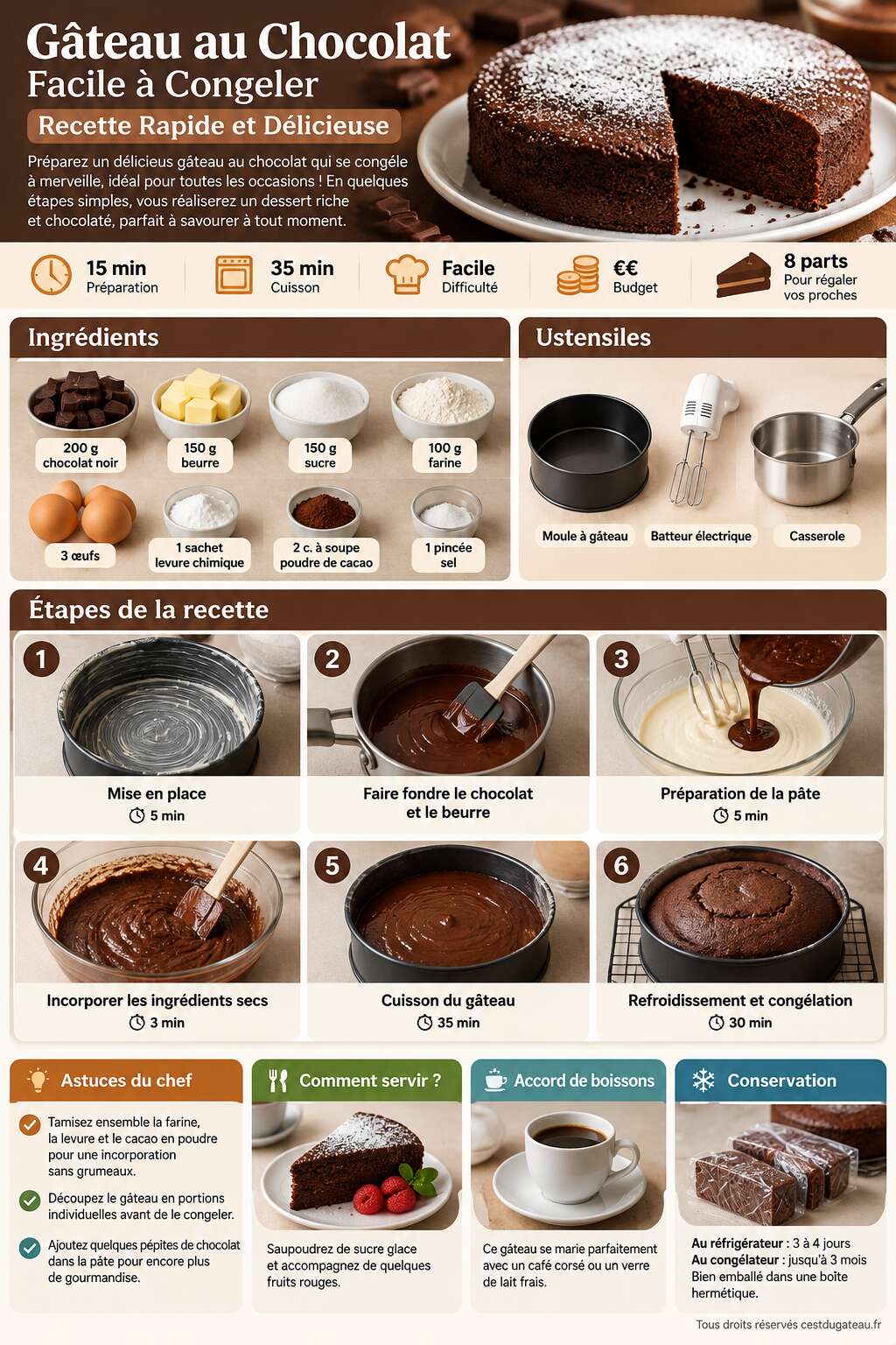 Fiche recette Gâteau au Chocolat Facile à Congeler : recette Rapide et Délicieuse Fiche recette Gâteau au Chocolat Facile à Congeler : recette Rapide et Délicieuse