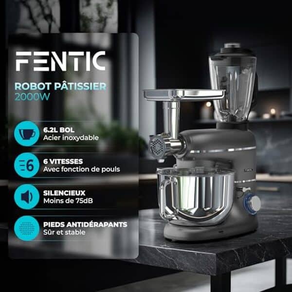 Découvrez notre test détaillé du robot pâtissier Fentic 2000W 6 en 1. Polyvalence, performances et prix : tout ce qu'il faut savoir avant d'acheter ce robot multifonction.