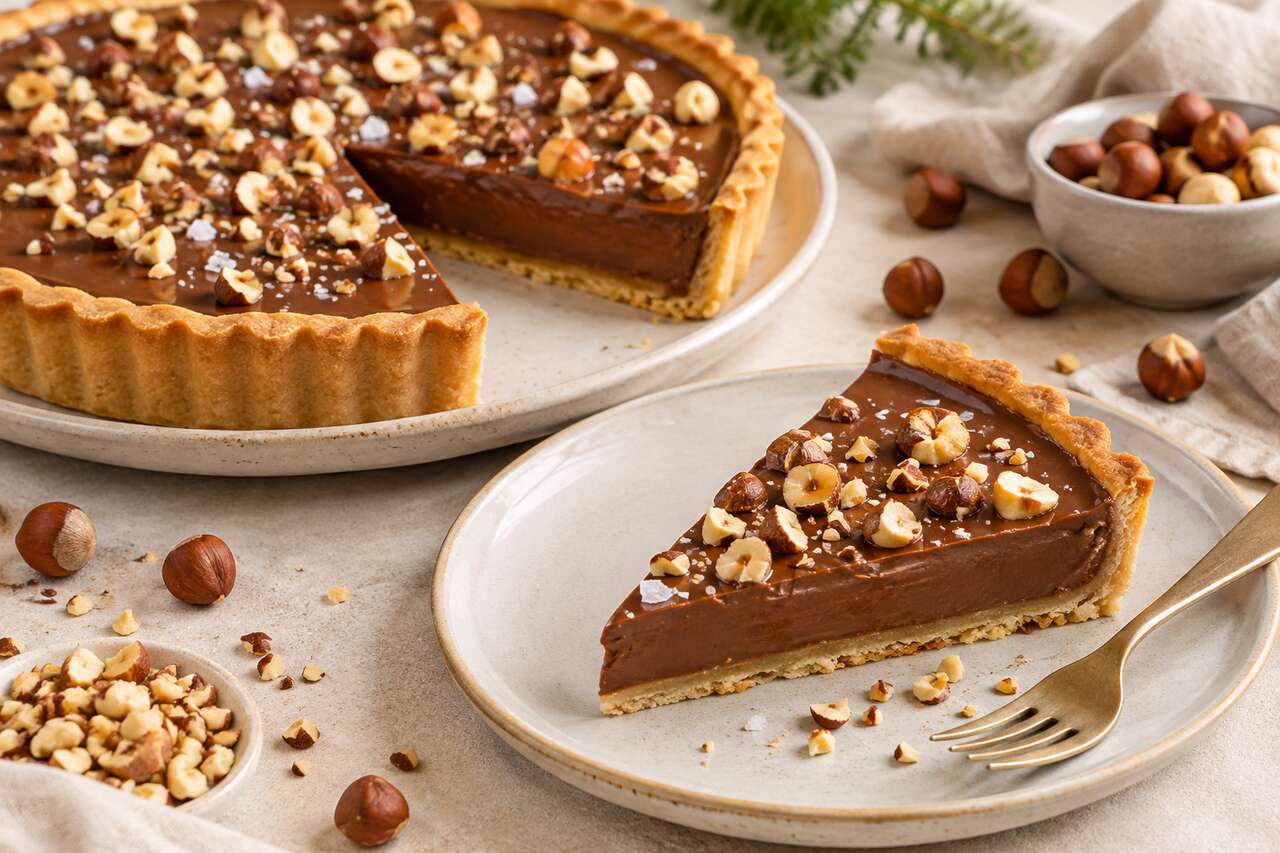 Recette de tarte au chocolat au lait et noisettes