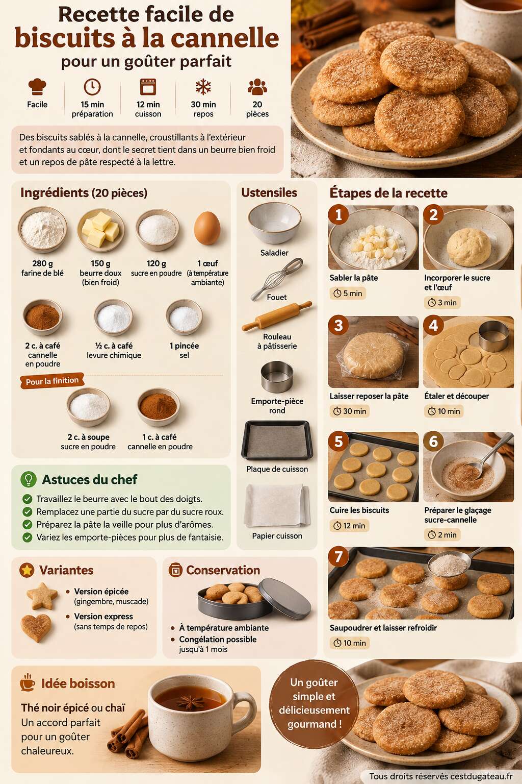 Fiche recette Recette facile de biscuits à la cannelle pour un goûter parfait Fiche recette Recette facile de biscuits à la cannelle pour un goûter parfait