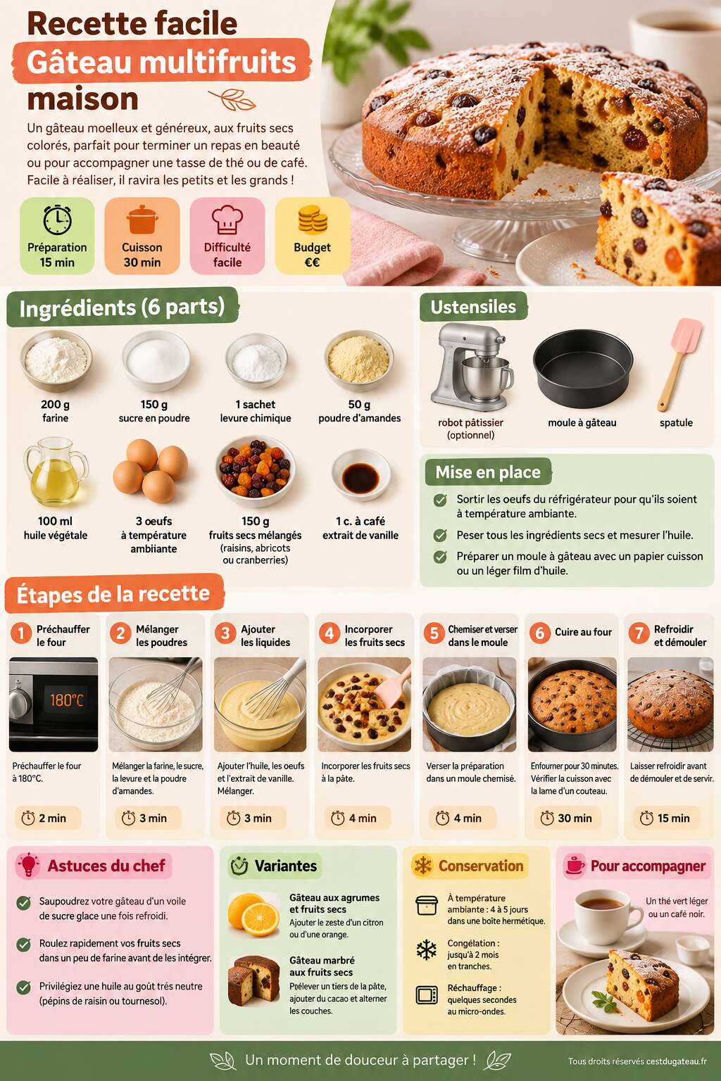Fiche recette Recette facile : gâteau multifruits maison Fiche recette Recette facile : gâteau multifruits maison
