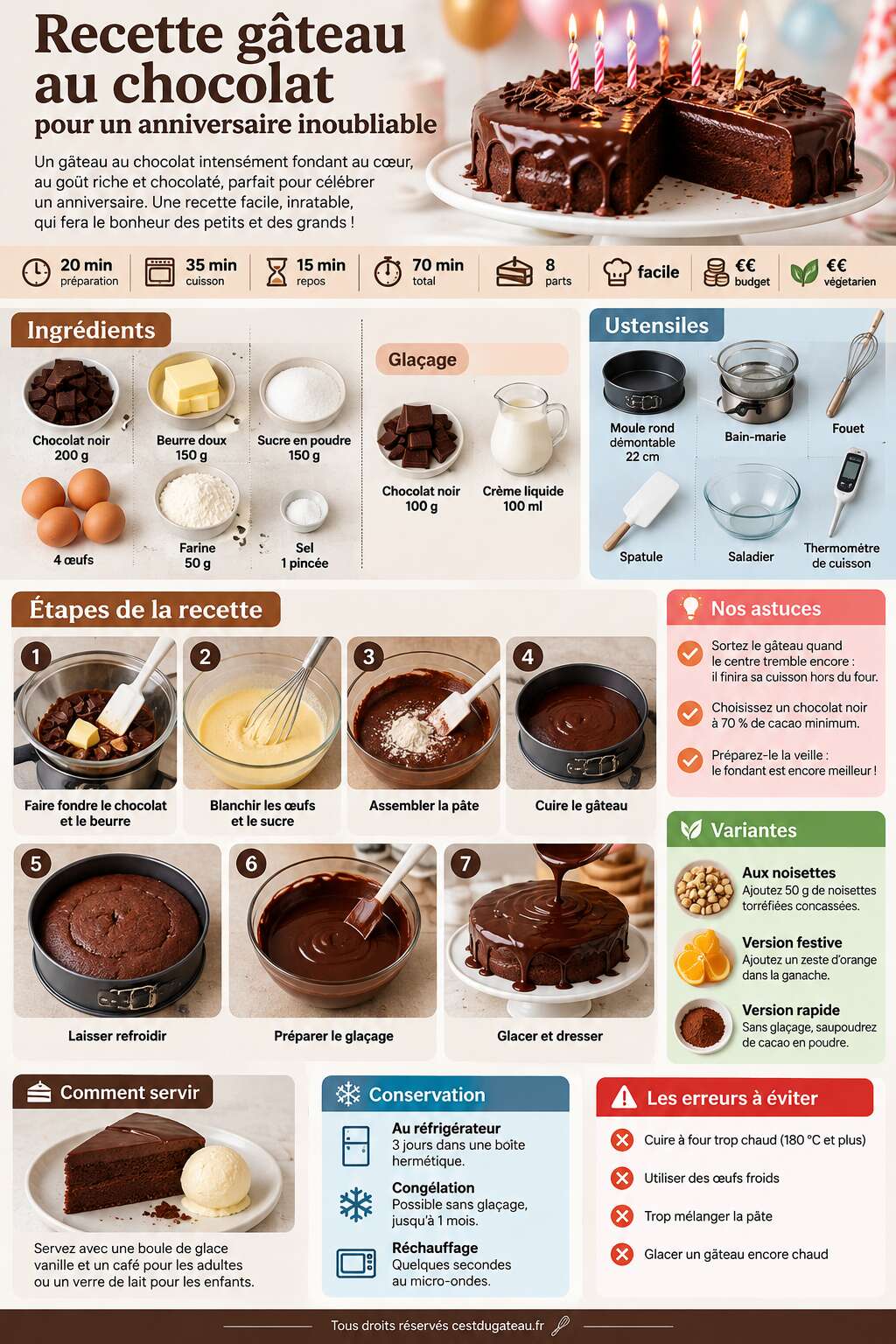 Fiche recette Recette gâteau au chocolat pour un anniversaire inoubliable Fiche recette Recette gâteau au chocolat pour un anniversaire inoubliable
