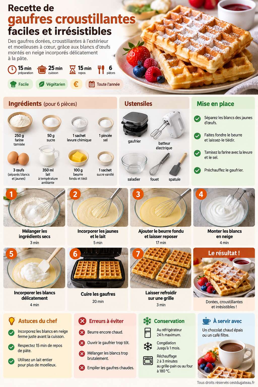 Fiche recette Recette de gaufres croustillantes faciles et irrésistibles Fiche recette Recette de gaufres croustillantes faciles et irrésistibles